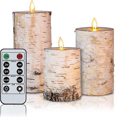 #ad 3 Pcs Flameless Birch LED Candles Moving Luminara Real Wax Battery Remote Tim... $40.28