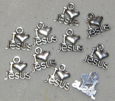 #ad 10 Christian Charms I Love Heart Jesus Jewelry Making Beading Craft Supply $4.12