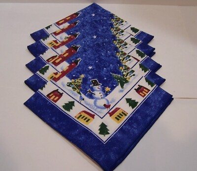 #ad Lot 5 Cotton Christmas Holiday Dinner Napkins Snowman Christmas Tree House 16quot;sq $14.99