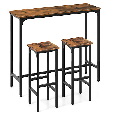 #ad 3PCS Bar Table amp; Chairs Set Industrial Dining Breakfast Table Set w Metal Frame $135.99
