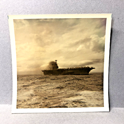 #ad Vintage Found Photo 1965 Navy USS Saratoga Air Craft Carrier View From Sea Level $6.00
