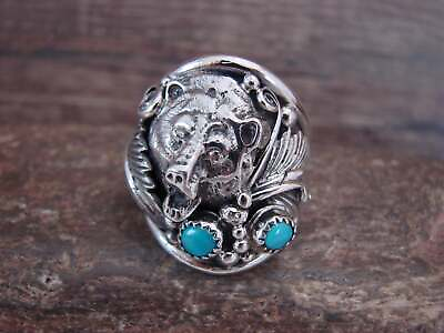 #ad Navajo Sterling Silver Turquoise Growling Bear Ring Saunders Size 12 $119.99