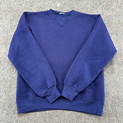 #ad VINTAGE Blank Sweater Mens Small Blue Sweatshirt Pullover Fleece Solid USA 90s $7.49