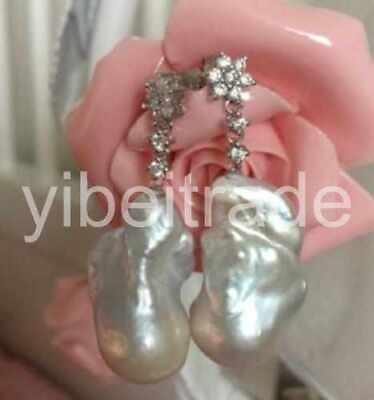 #ad HUGE pair of 28 30mm natural south sea genuine baroque white pearl earrings $113.99