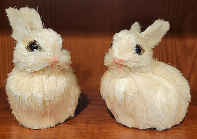 #ad Pair of Natural Decorative Sisal Straw Bunny Rabbit Figures Cream Approx 5x4.5quot; $14.95