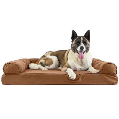 Furfaven Dog Orthopedic Bed Memory Foam Bolster Removable Cover Brown Medium $75.00