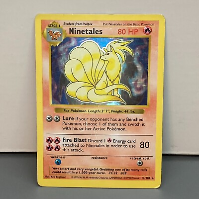 #ad Ninetales Shadowless #12	Pokemon Base Set Holo Rare WoTC MP Pokémon Card $20.00