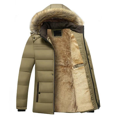 #ad Mens Winter Hooded Faux Fur Warm Thicken Fleeced Jacket Collar Warm Coat Outwear $60.09