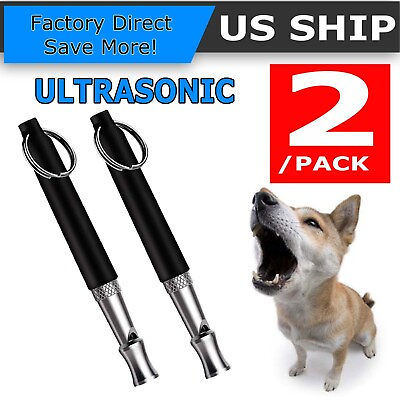 #ad 2pc Dog Training WHISTLE UltraSonic Obedience Stop Barking Pet Sound Pitch Black $4.99