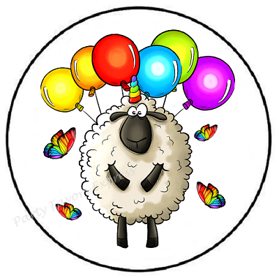 #ad BIRTHDAY SHEEP BALLOONS ENVELOPE SEALS LABELS STICKERS PARTY FAVORS $4.95