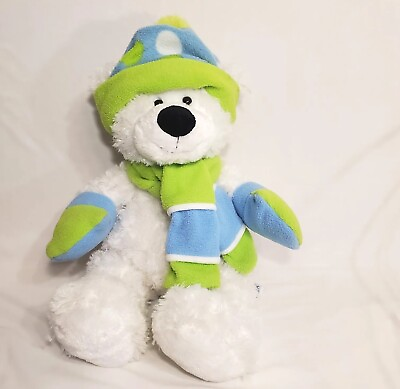 #ad Hugfun White Winter Bear Plush with Hat Gloves Scarf Stuffy Kids Toys Cute $12.00