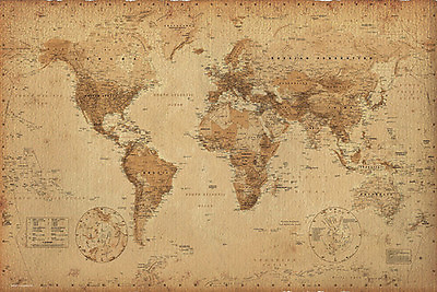#ad WORLD MAP ANTIQUE STYLE POSTER 24x36 GEOGRAPHY VINTAGE 33313 $10.95