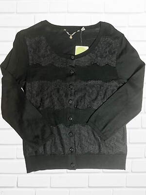 #ad Anthropologie Cardigan Women#x27;s Medium Knotted amp; Knitted Black Lace Ruled $45.00
