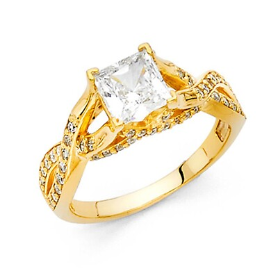 #ad 14K Yellow Gold Cubic Zirconia 1 carat Princess Stone Women#x27;s Engagement Ring $413.04
