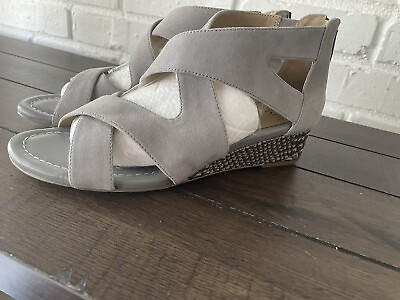 #ad Donald Pliner Vela Wedge Strappy Women Zip Sandals Silver Suede Shoes Sz 8 New $49.00