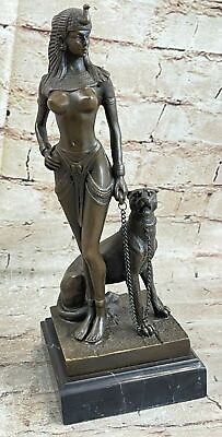 #ad Egypt Nude Naked Queen Cleopatra amp; Big Cat Bronze Copper Art Sculpture Decor $179.50