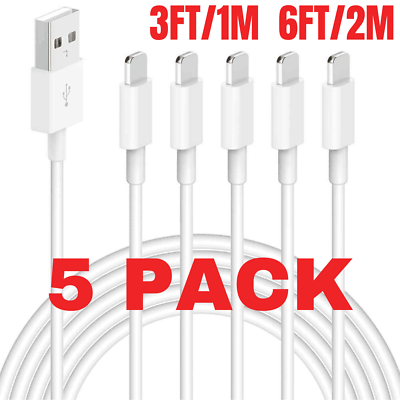 #ad 5X USB Charger Cable 3 6ft Lot For iPhone 14 13 12 11 Pro Max 8 Fast Charge Cord $2.69