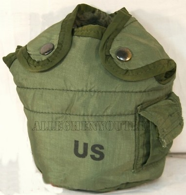 #ad US Army Military Issue 1 QT QUART CANTEEN COVER POUCH OD NYLON w ALICE CLIPS VG $7.48
