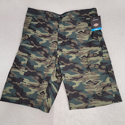 #ad DICKIES CARGO SHORTS Adult 32W MENS GREEN CAMO 11in COOLING NWT $29.98