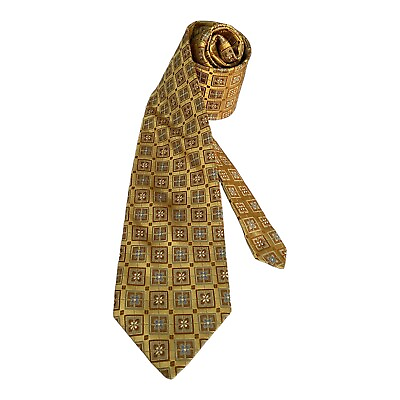 #ad $125 ROBERT TALBOTT XL Gold Geometric Luxury Silk Tie Italy W: 3.25quot; NWT $85.00