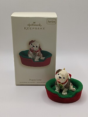 #ad Hallmark Ornament 2007 Puppy Love 17th in Series #17 White Tan Bulldog Bed $9.73
