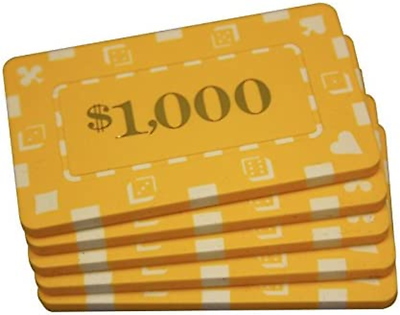 #ad MRC 5 Pcs Denominated Rectangular Poker Chips Plaques $1000 Yellow $17.83