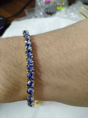 #ad 7Ct Lab Created Tanzanite 14k Yellow Gold Plated Women#x27;s Tennis Silver Bracelet $239.76