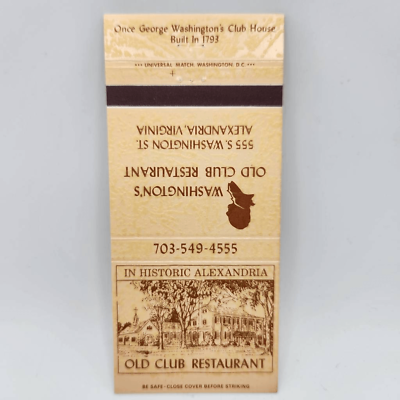 #ad Vintage Matchcover Washington#x27;s Old Club Restaurant Alexandria Virginia $3.96