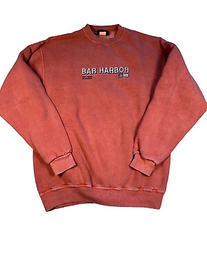 #ad Vintage Bar Harbor Maine Size Medium Made in USA Crewneck Sweatshirt Faded Red $29.99