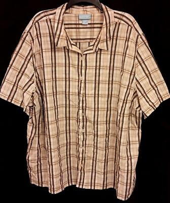 #ad Liz amp; me beige black plaid collared short sleeve button down shirt top 34 36W $14.99