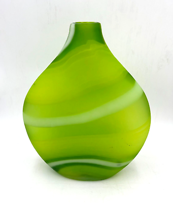 #ad Crate amp; Barrel Vase LIMA 11 Inch Vase Lime Frosted Green Glass With Stripes $59.99