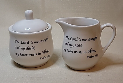 #ad 3 Pc Coventry Daily Blessings Scripture Psalm 28:7 Sugar Bowl w Lidamp;Creamer Set $19.99