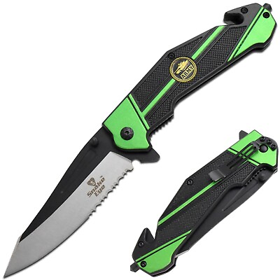 #ad Two Tone Green Army Spring Assisted Open Folding Knife $14.99
