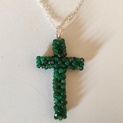 #ad Cross Pendant Necklace 925 Sterling Silver Women Elite Layering Emerald S 0082 $18.99