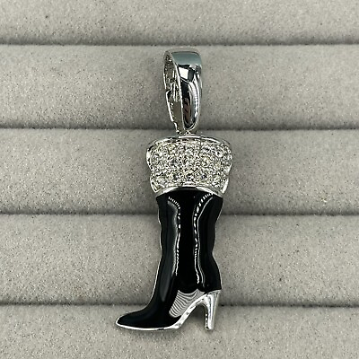 #ad Pierre Lang Pendant Necklace Enhancer Black Enamel Boot Crystal Silver Tone GBP 20.00