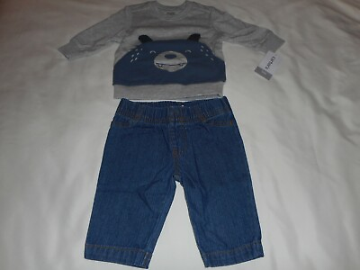 #ad CARTERS 2 PIECE BEAR PULLOVER amp; DENIM PANT SETS INFANT BABY SIZE 3 MONTHS NEW $12.99