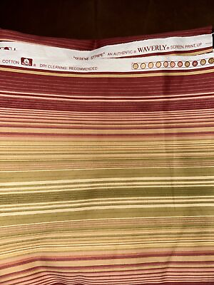 #ad VTG Waverly “Serene Stripe” Fabric 1 1 2 Yard Red Tan Green 100% Cotton Retired $32.00