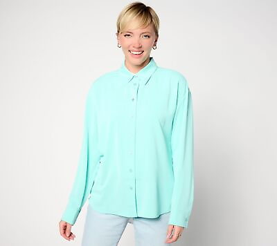 #ad Peace Love World Women#x27;s Top Sz S Relaxed Woven Shirt Blue A634950 $20.40