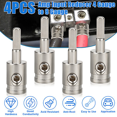 #ad 4PCS 4 Gauge to 8 Gauge Amp Input Reducer Wire Reducer Power Ground Input Reduce $13.48
