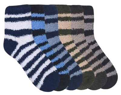 #ad 6 Pairs Fuzzy Warm Soft Plush Crew Stripe Cozy Socks Slipper 301S3 Size 9 11 $15.95