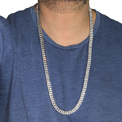 #ad Men#x27;s Two Row Necklace Pharaoh Silver Tone Simulated CZ Iced 30quot; Tennis Chain $39.95