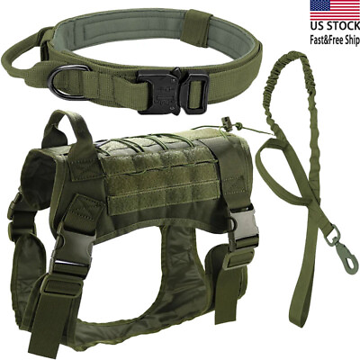 #ad Tactical Dog Harness amp;Collar amp; Leash Set Military Training Vest with Handle S XL $38.94