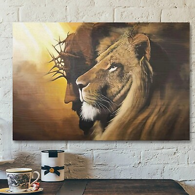 #ad Jesus And Lion Picture Canvas The Lion Of Judah Gift For God Lover $155.95