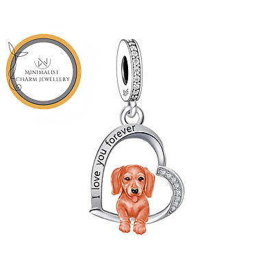 #ad Sausage Dog Charm For Bracelet Dachshund Dog Charm Dog Heart Charm $28.79
