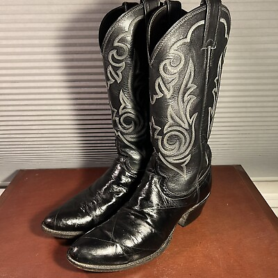 #ad Justin Men#x27;s 9D Exotic EEL Black Leather Western Cowboy Boots #9225 USA NICE $149.00