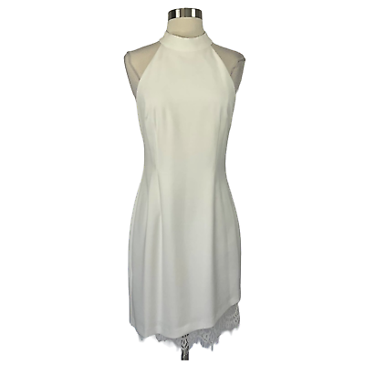 #ad Adrianna Papell Women#x27;s Cocktail Dress Size 6 White Backless Halter Sheath $69.99