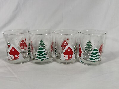 #ad Set 4 Crate amp; Barrel Double Old Fashioneds Houses and Evergreens in Snow $43.00