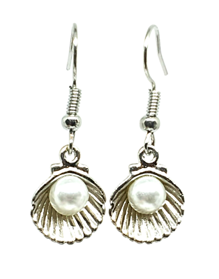 #ad Pearl Earrings Shell Ladies Elegant Silver Plated Metal Shell Cute Dangle Hook GBP 3.95