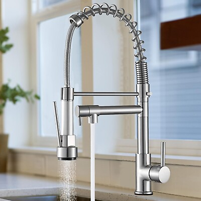 #ad Brushed Nickel Kitchen Sink Faucet w Pull Down Sprayer Single Handle Mixer Tap $40.00