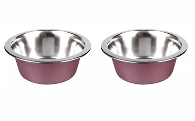#ad Pink Stainless Steel Dog Bowls 6quot; Set of 2 Food amp; Water Dish 27oz FREE SHIPPING $13.99
